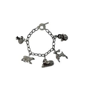 Vintage Signed Nadri 5 Charm Rhinestone Christmas Winter‎ Holiday Charm Bracelet